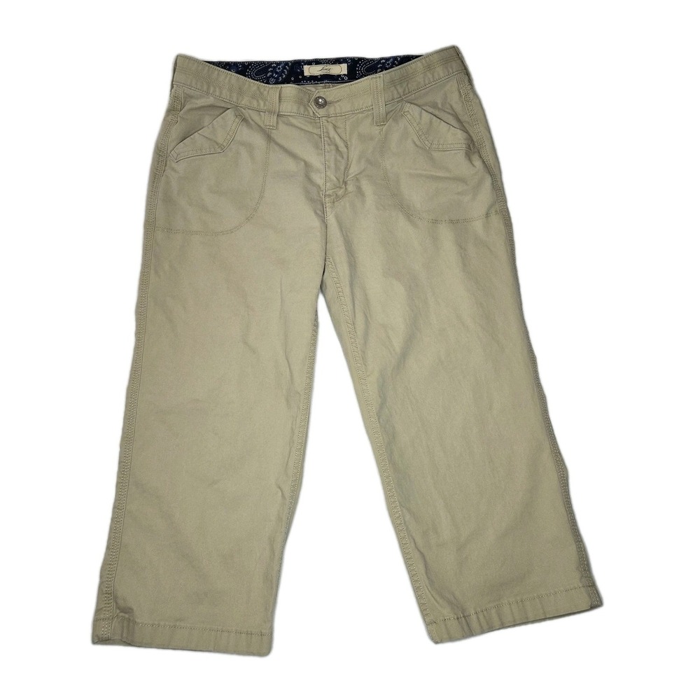 Levis Womens Khaki Capri Pants Tan Cropped Utility Trousers Paisley Waistband 32